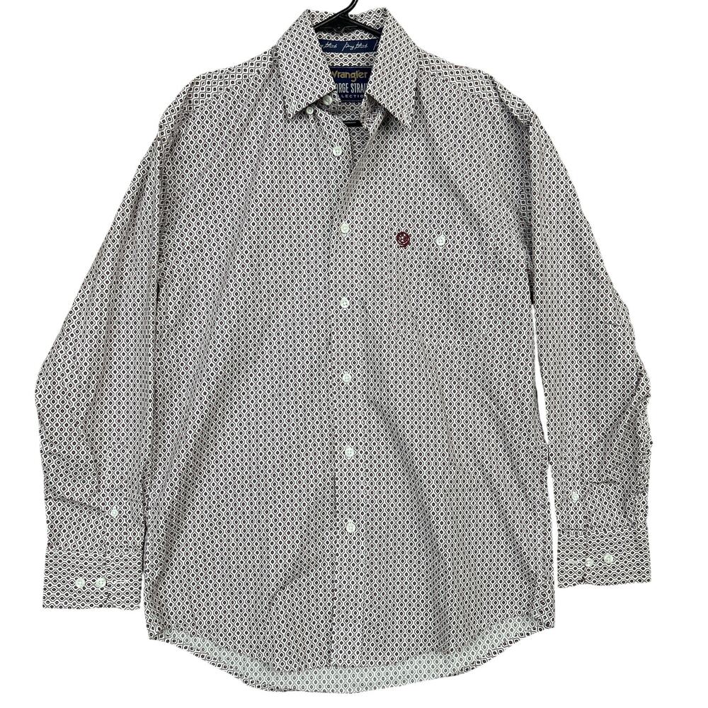George Straight Wrangler Mens Shirt White Gray Maroon Collared Button Down Small